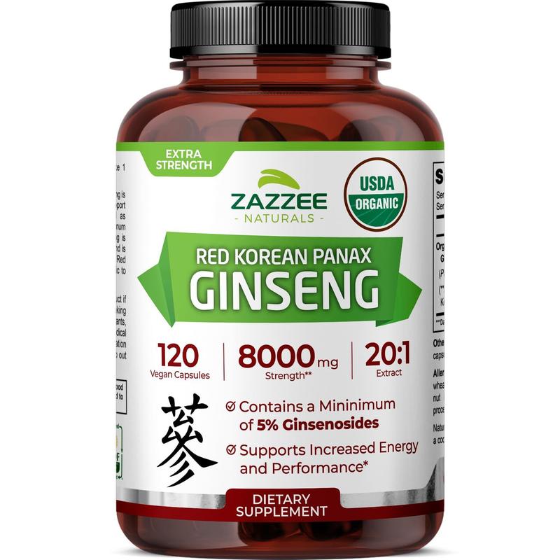Suplemento Zazzee USDA Organic Red Korean Panax Ginseng 8000mg
